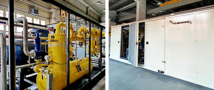 Fuel gas compressor station at stage of factory assembling and testing